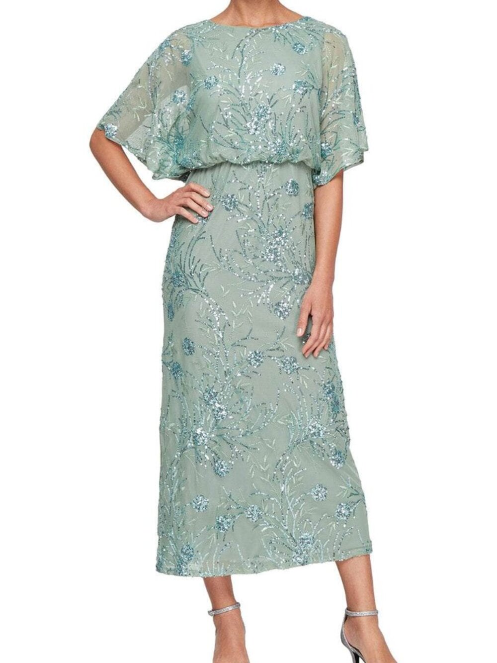 NWT S.L. Fashions 9196478 Mother of the Bride Sequin Dress Sage Size 14